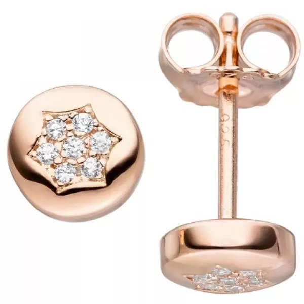 Ohrstecker Stern aus 925 Silber Rotgold vergoldet mit 14 Zirkonia