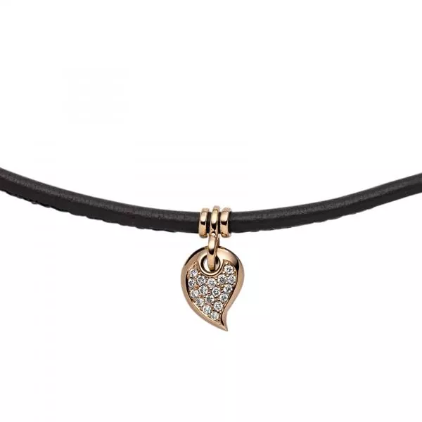 Collier Halskette Leder taupe mit 585 Rotgold 17 Diamanten 45 cm