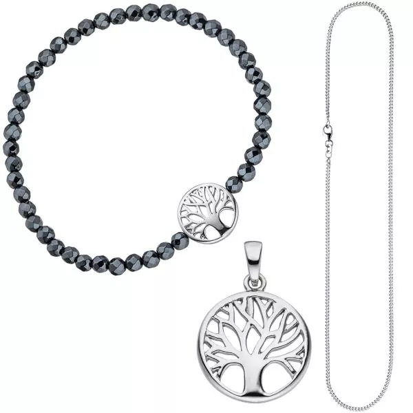 Schmuck-Set Baum Lebensbaum 925 Silber Armband Anhänger Kette 38 cm