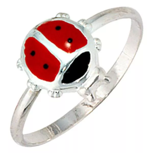 Kinder Schmuck-Set Marienkäfer, 925 Silber Anhänger Ohrringe Ring Kette 42 cm