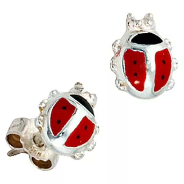 Kinder Schmuck-Set Marienkäfer, 925 Silber Anhänger Ohrringe Ring Kette 42 cm