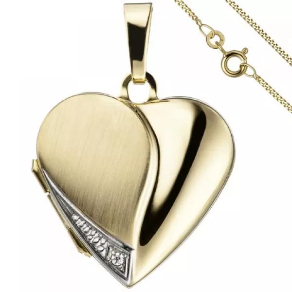 Medaillon Herz zum Öffnen für Fotos 333 Gold Zirkonia mit Kette 45 cm