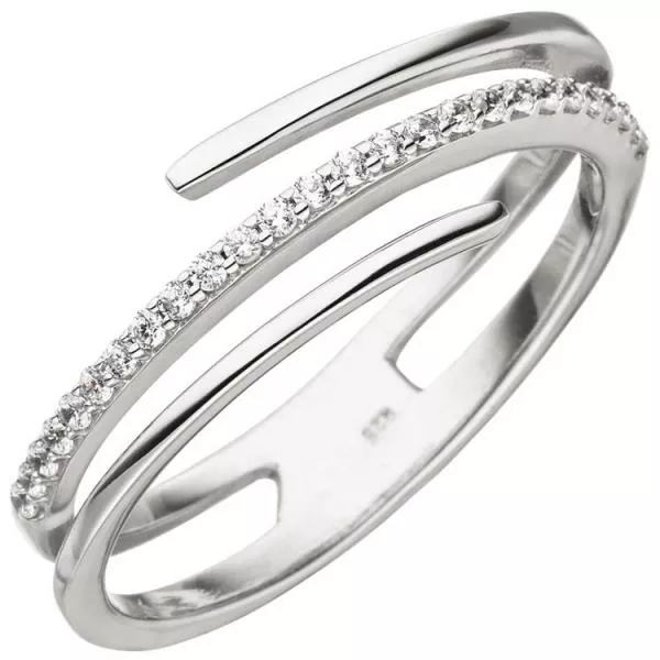 Damen Ring mehrreihig 925 Sterling Silber 26 Zirkonia