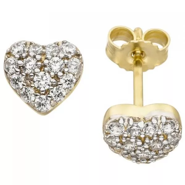 Ohrstecker Herz 375 Gold Gelbgold bicolor 28 Zirkonia Ohrringe