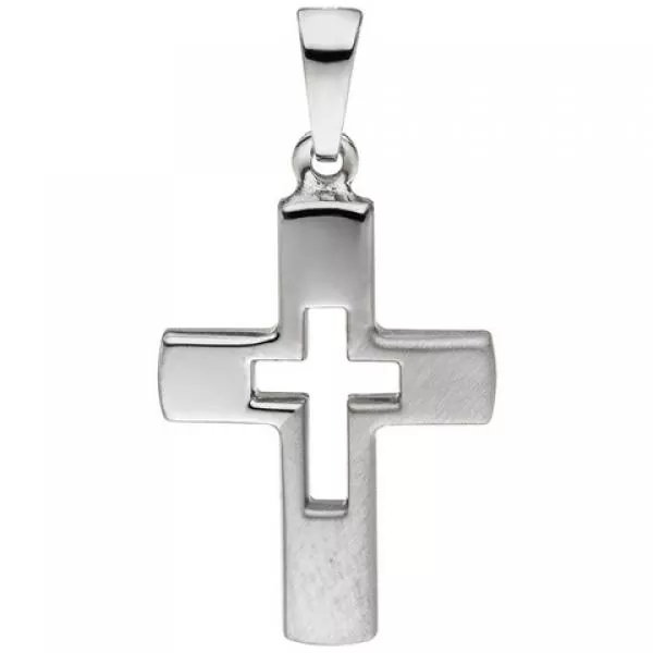 Anhänger Kreuz 925 Sterling Silber teil matt Kreuzanhänger Silberkreuz
