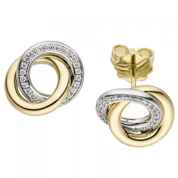 Ohrstecker 585 Gold Gelbgold Weißgold bicolor 48 Diamanten Brillanten Ohrringe