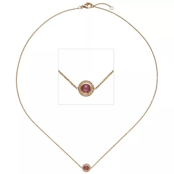 Collier Halskette 585 Rotgold Turmalin 16 Diamanten Brillanten 42 cm