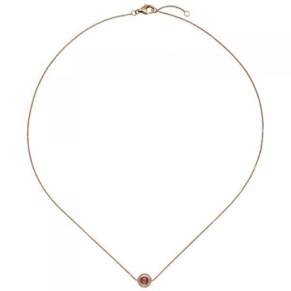 Collier Halskette 585 Rotgold Turmalin 16 Diamanten Brillanten 42 cm