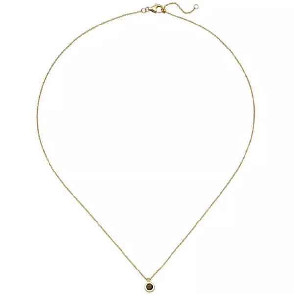 Collier Halskette mit Anhänger 585 Gelbgold 1 Rauchquarz 45 cm
