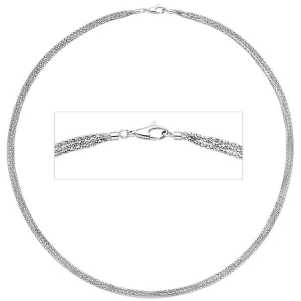 Halskette Popcorn Kette 3-reihig 750 Gold Weißgold 45 cm Karabiner