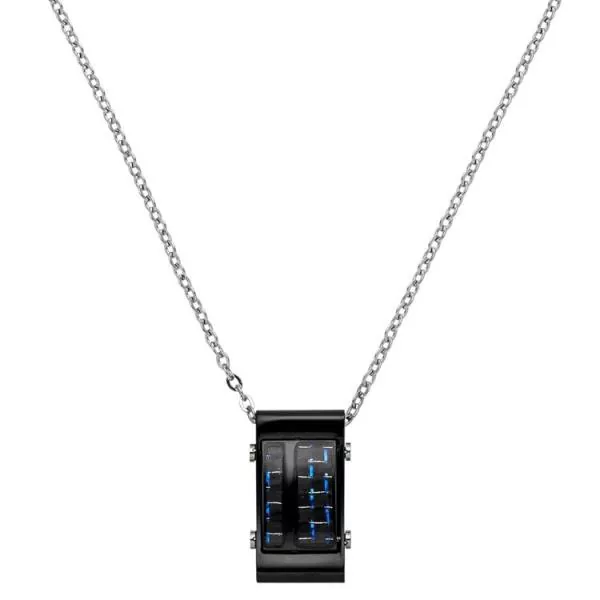 Collier mit Anhänger Edelstahl schwarz mit Carbon Einlagen 55 cm