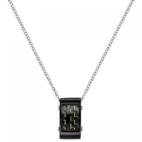 Collier Kette mit Anhänger Edelstahl schwarz mit Carbon Einlagen 55 cm