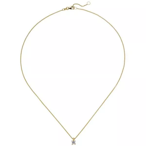 Collier Kette mit Anhänger 585 Gold Gelbgold 1 Diamant Brillant 0,15 ct. 45 cm