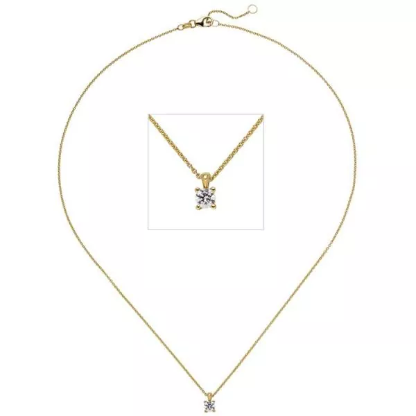 Collier Kette mit Anhänger 585 Gelbgold 1 Diamant Brillant 0,25 ct. 45 cm