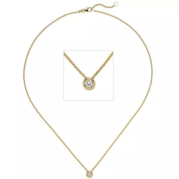 Collier Kette mit Anhänger 585 Gelbgold 1 Diamant Brillant 0,15 ct. 45 cm