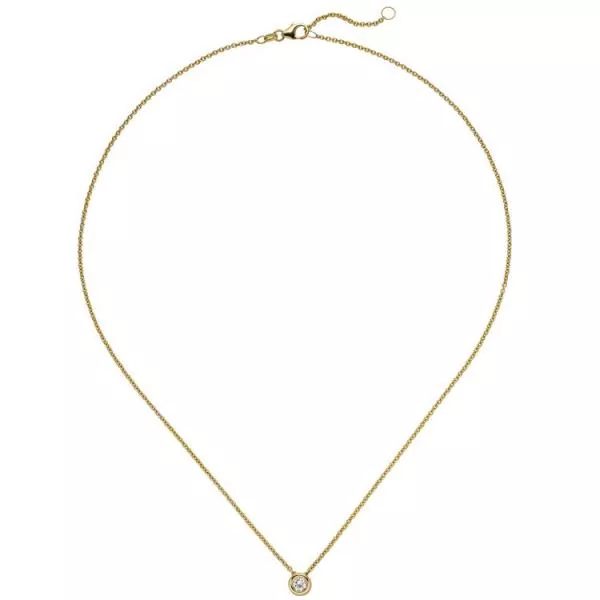 Collier Kette mit Anhänger 585 Gelbgold 1 Diamant Brillant 0,15 ct. 45 cm