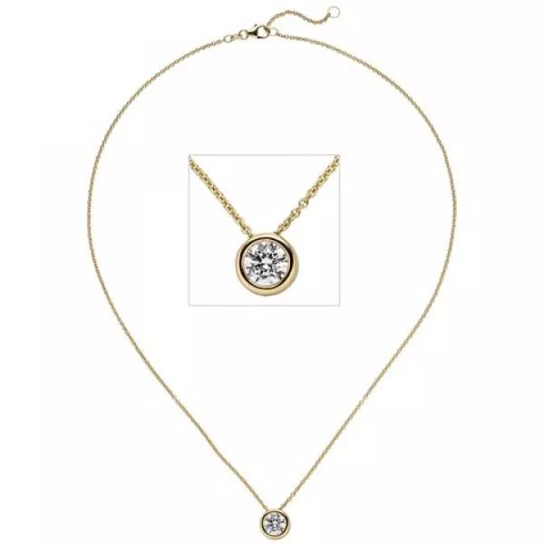 Collier Kette mit Anhänger, 585 Gold Gelbgold 1 Diamant Brillant 1,0 ct. 45 cm