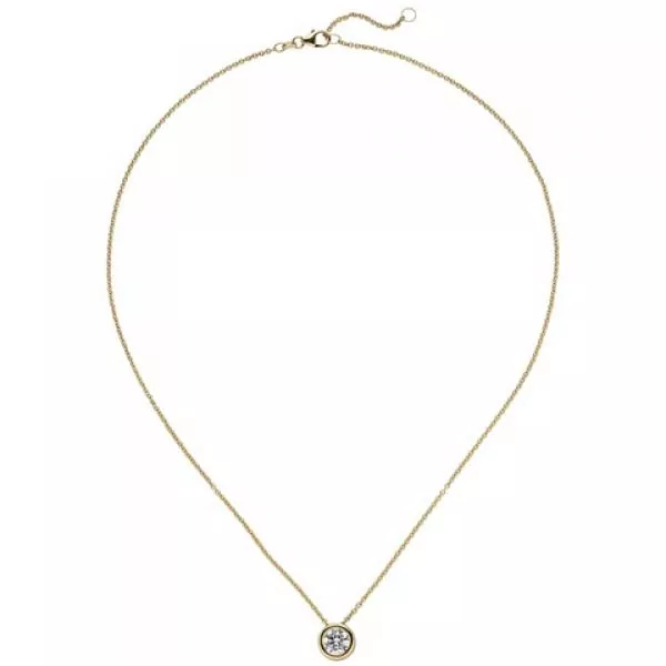 Collier Kette mit Anhänger, 585 Gold Gelbgold 1 Diamant Brillant 1,0 ct. 45 cm