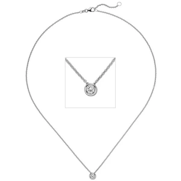 Collier Kette mit Anhänger 585 Gold Weißgold 1 Diamant Brillant 0,25 ct. 45 cm