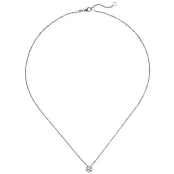 Collier Kette mit Anhänger 585 Gold Weißgold 1 Diamant Brillant 0,25 ct. 45 cm