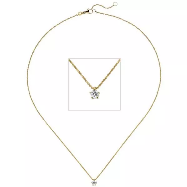 Collier-Kette mit Anhänger 585 Gelbgold 1 Diamant Brillant 0,25 ct. 45 cm