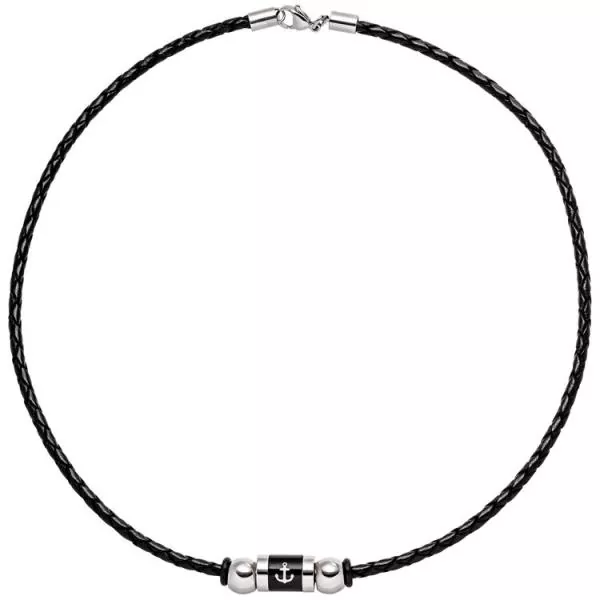 Collier Anker aus Leder und Edelstahl teil schwarz beschichtet 45 cm