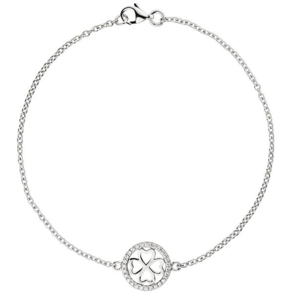 Armband Kleeblatt 925 Sterling Silber 28 Zirkonia 19 cm Glücksbringer