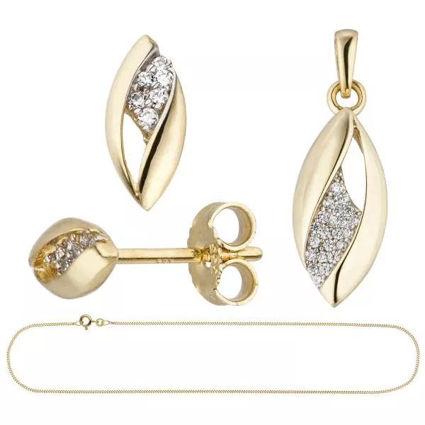 Schmuck-Set aus 333 Gold Gelbgold mit Zirkonia und Kette 42 cm
