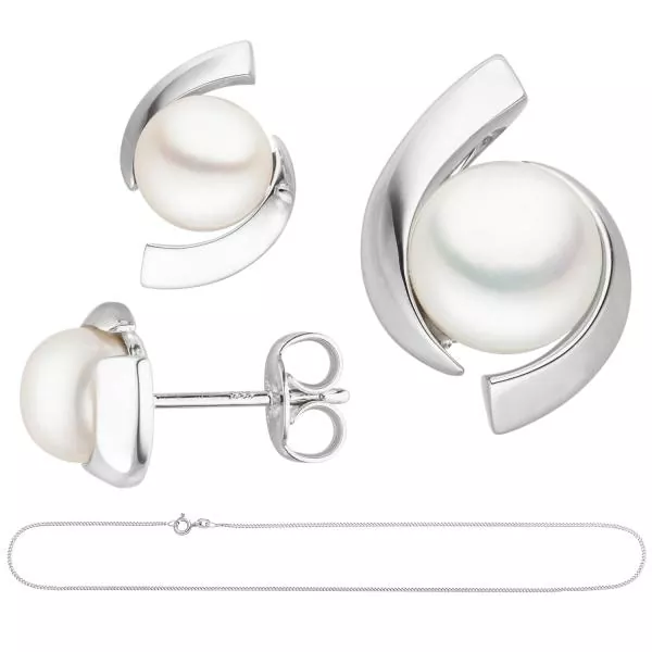 Schmuck-Set 333 Weißgold Süßwasser Perlen mit Kette 42 cm