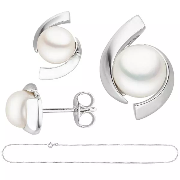 Schmuck-Set 333 Gold Weißgold Süßwasser Perlen mit Kette 45 cm