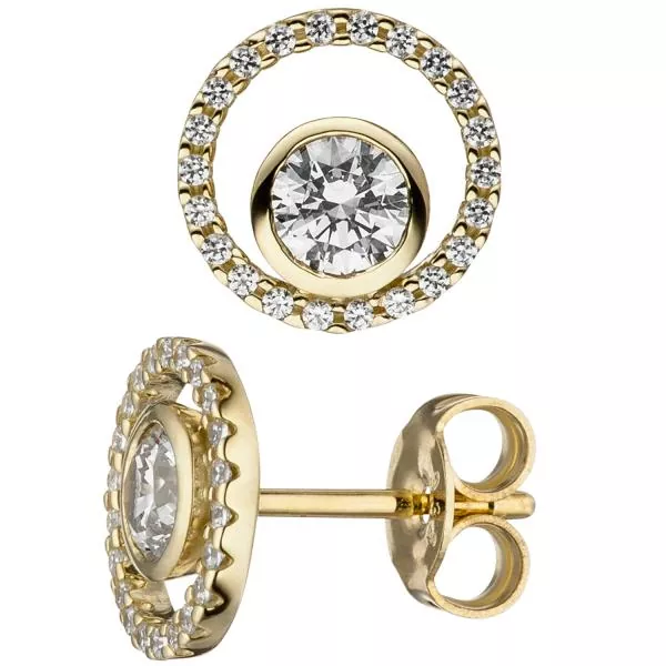 Schmuck-Set, 333 Gold Gelbgold mit Zirkonia und Kette 42 cm