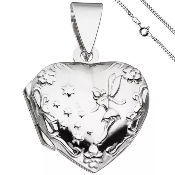 Medaillon Herz Anhänger zum Öffnen für 2 Fotos 925 Silber mit Kette 50 cm