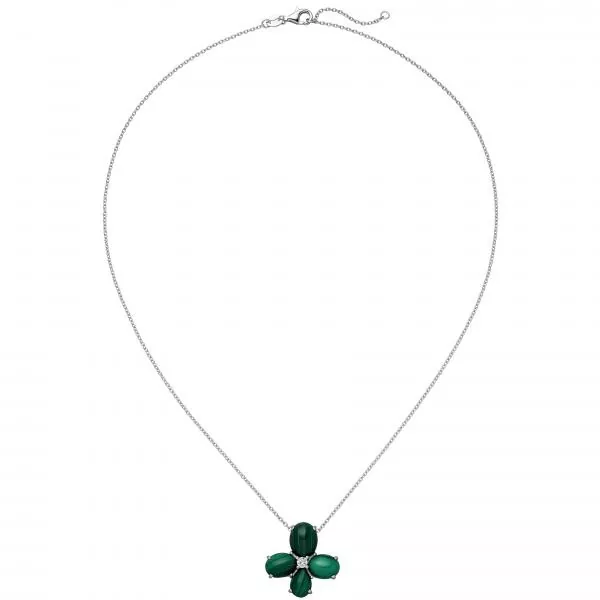 Collier Halskette 925 Silber 4-Malachit-Cabochons 1 Zirkonia 45 cm