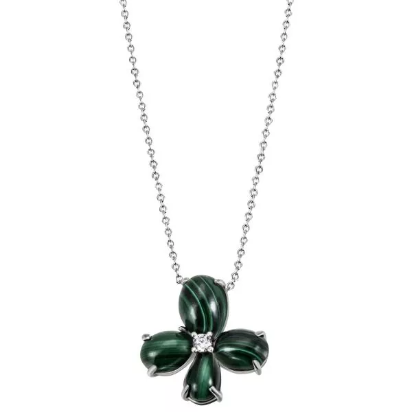 Collier Halskette 925 Silber 4-Malachit-Cabochons 1 Zirkonia 45 cm