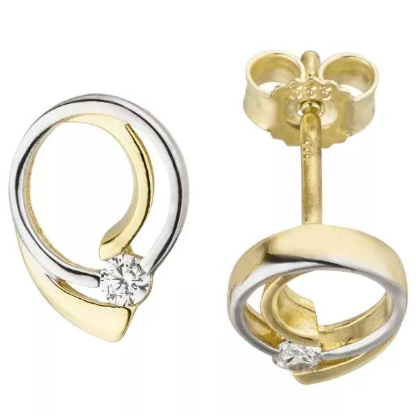 Ohrstecker 333 Gold Gelbgold bicolor 2 Zirkonia Ohrringe Goldohrringe