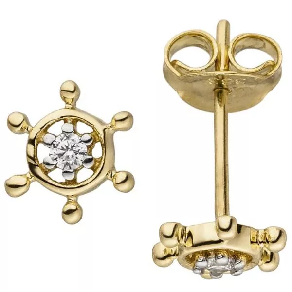 Ohrstecker Steuerrad 333 Gold Gelbgold bicolor 2 Zirkonia Ohrringe