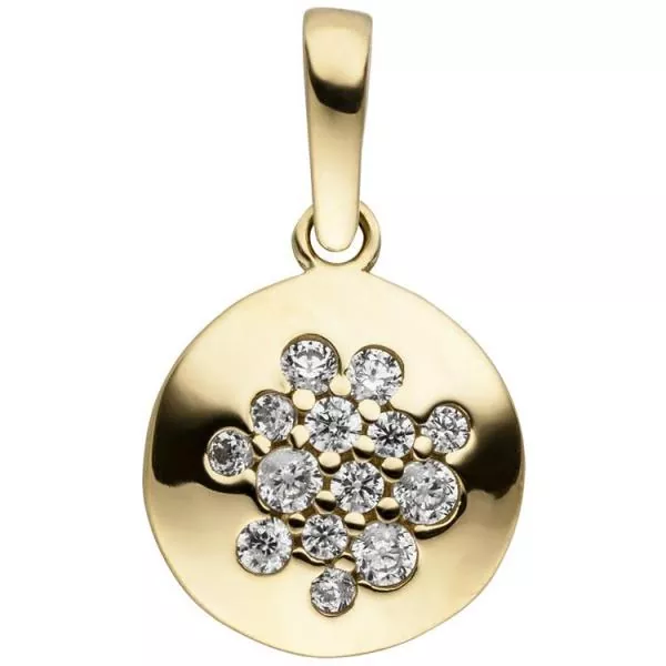 Anhänger rund 333 Gold Gelbgold 14 Zirkonia Goldanhänger