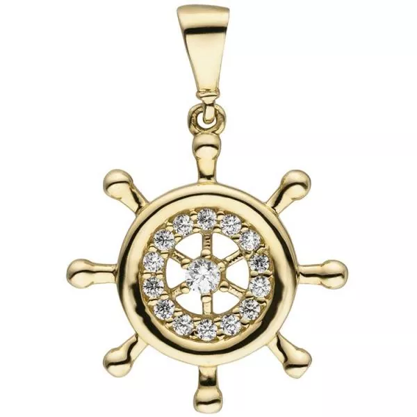 Anhänger Steuer Steuerrad 333 Gold Gelbgold 15 Zirkonia Goldanhänger