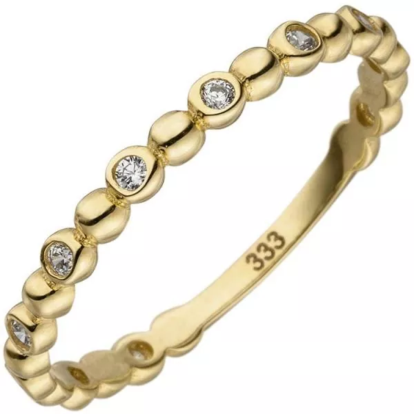 Damen Ring Kugel 333 Gelbgold 11 Zirkonia, Goldring Kugelring