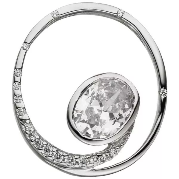Anhänger Rund 925 Sterling Silber 19 Zirkonia 20,2 mm
