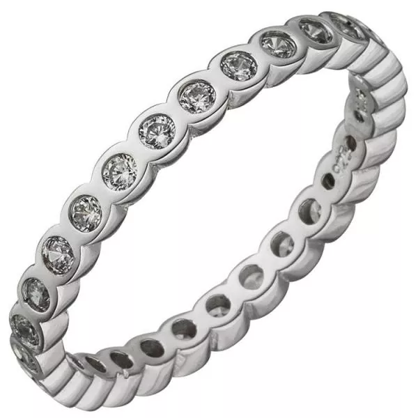 Damen Ring 925 Sterling Silber mit Zirkonia rundum