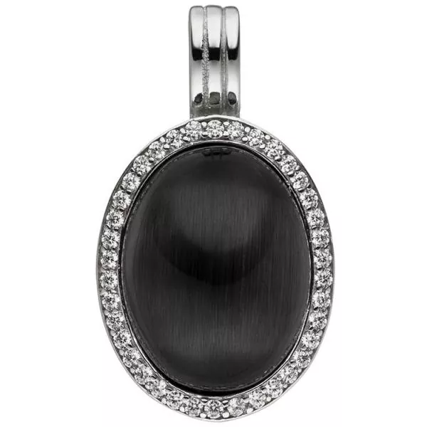 Anhänger Einhänger Oval 925 Sterling Silber Mondstein-Imitation und 38 Zirkonia