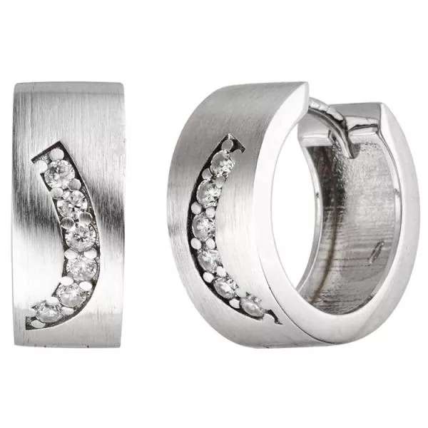 Creolen 925 Silber matt 12 Zirkonia Ohrringe Silbercreolen Silberohrringe