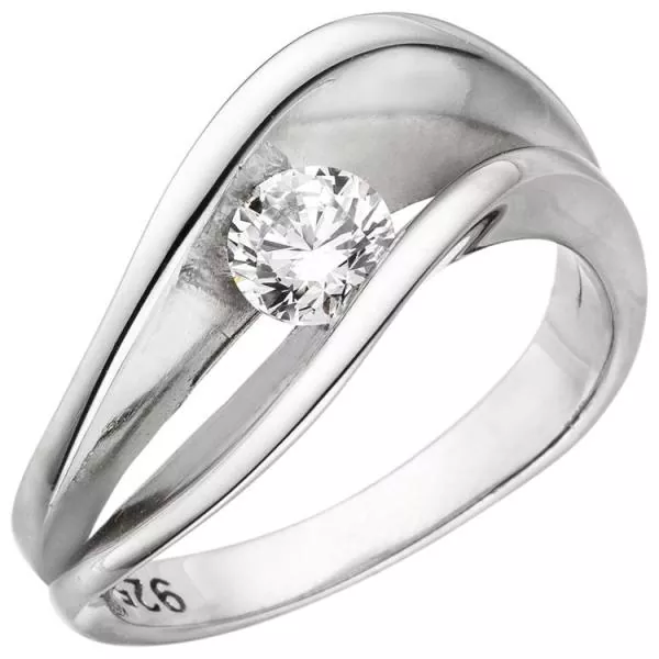 Damen Ring 925 Sterling Silber, 1 Zirkonia ca. 8,4 mm breit