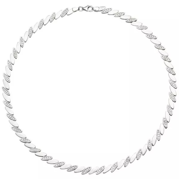 Collier Halskette 925 Silber matt 144 Zirkonia 45 cm Kette Silberkette