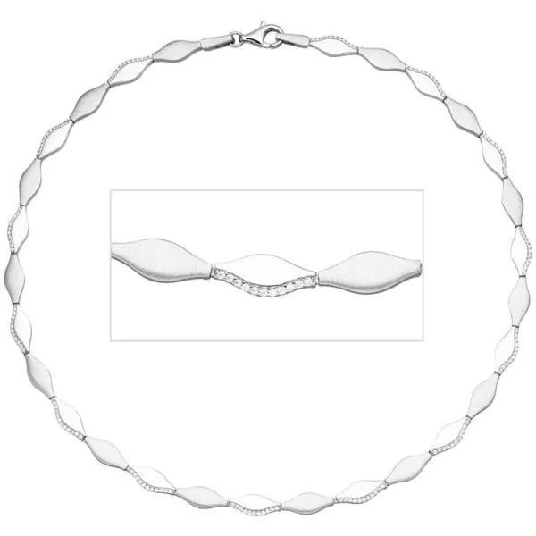 Collier Halskette 925 Silber teil matt 154 Zirkonia 45 cm Kette Silberkette