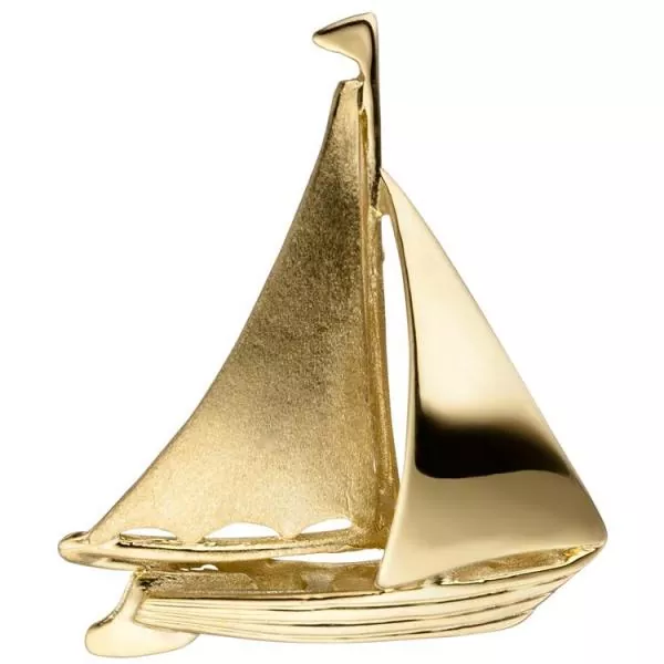 Anhänger Segelschiff 925 Sterling Silber gold vergoldet teil matt