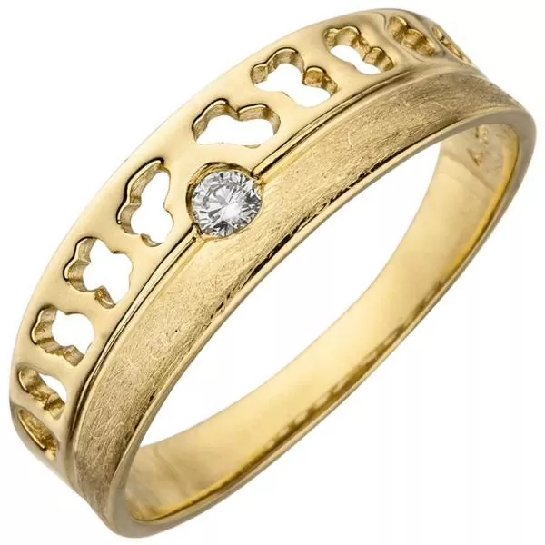 Damen Ring 585 Gold Gelbgold, eismatt 1 Diamant Brillant 0,05ct.