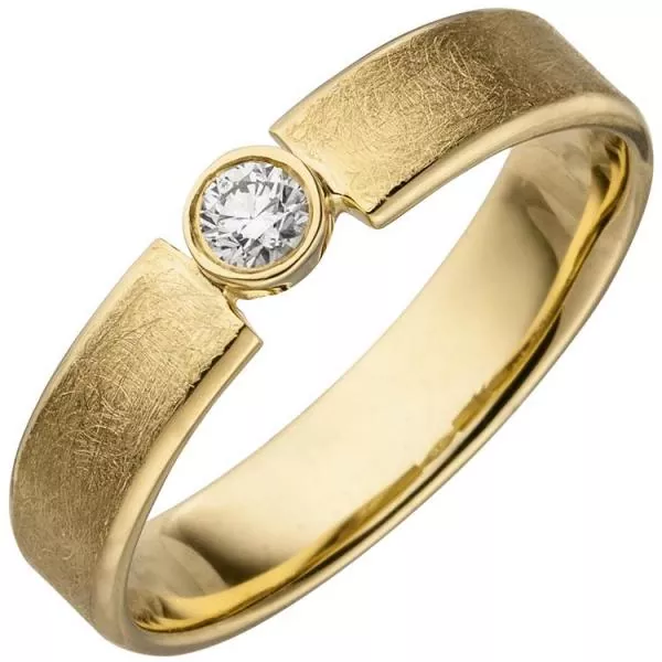 Damen Ring, 585 Gold Gelbgold eismatt 1 Diamant Brillant 0,10ct.