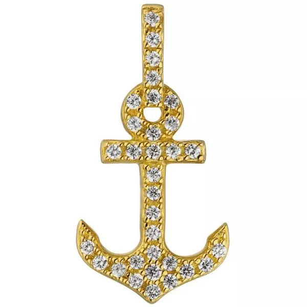 Anhänger Anker 925 Silber gold vergoldet 32 Zirkonia